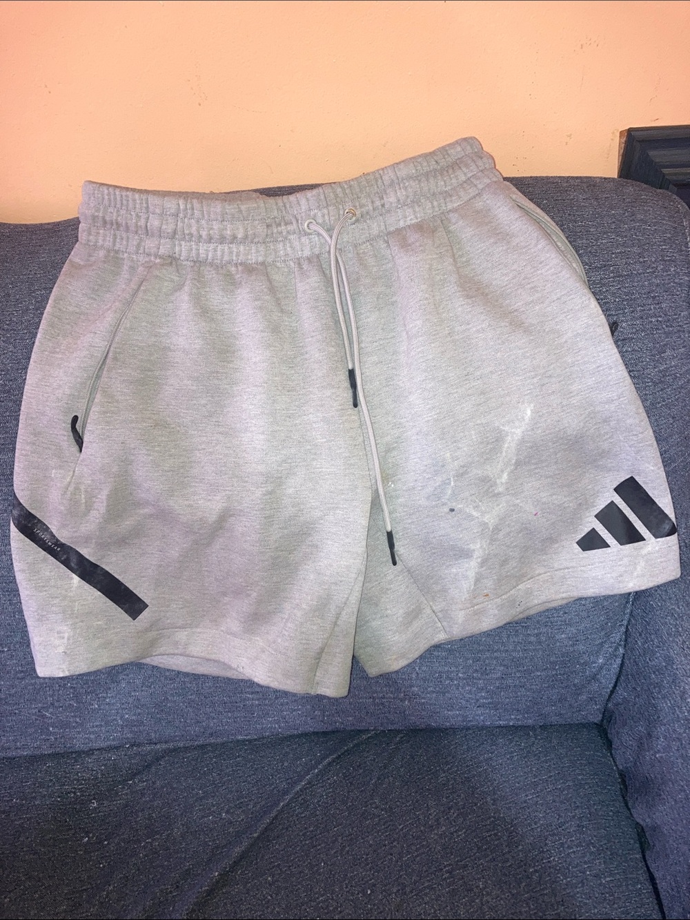 adidas Men’s Light Gray Athletic Shorts with Logo Accents